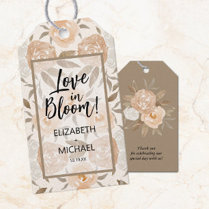 Rustieke perzik bloemenliefde in bloei gunst cadeaulabel