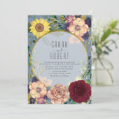 Rustieke perzik bloemenroze bruiloft uitnodiging (Staand voorkant)