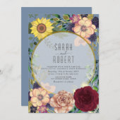 Rustieke perzik bloemenroze bruiloft uitnodiging (Voorkant / Achterkant)