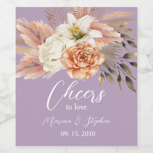 Rustieke perzik bloemige wijnlabel voor trouwfeest wijn etiket (Enkel label)