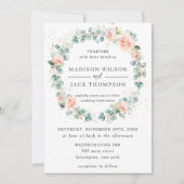 Rustieke Perzik Blush Bloemen Greenery Krans Trouw Kaart (Voorkant)