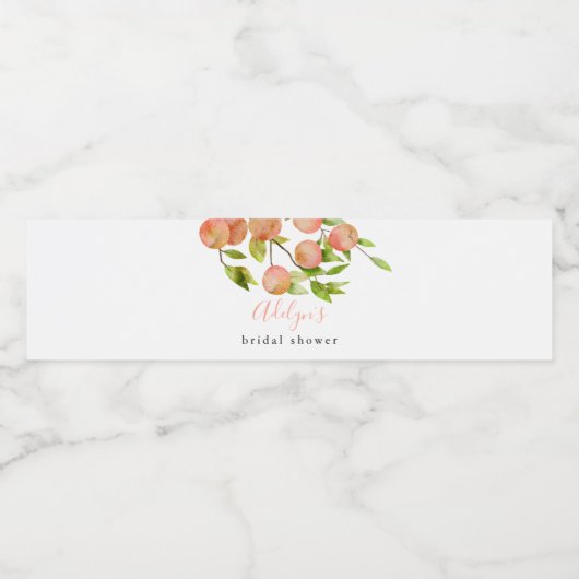 Rustieke perzik bruidsdouche waterfles etiket (Enkel label)