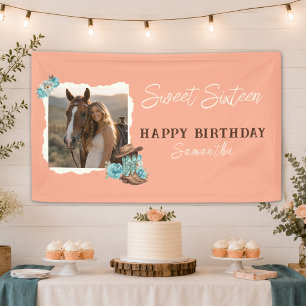 Rustieke Perzik Cowgirl Foto Sweet Sixteen Verjaar Spandoek
