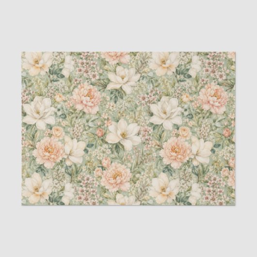 Rustieke perzik- en beige bloemen decoupage tissuepapier (Voorkant)