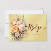 Rustieke perzik en gouden bloemen bruiloft RSPV Ka RSVP Kaartje (Voorkant)