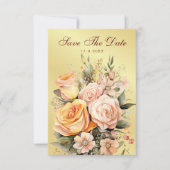 Rustieke Perzik en Gouden Bloemen Bruiloft Save Th Save The Date (Voorkant)