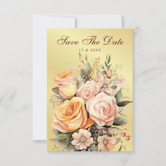 Rustieke Perzik en Gouden Bloemen Bruiloft Save Th The Date (Voorkant)