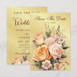 Rustieke Perzik en Gouden Bloemen Bruiloft Save Th The Date