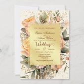 Rustieke perzik en gouden bloemen bruiloft uitnodi kaart (Voorkant)