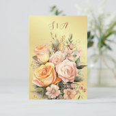 Rustieke perzik en gouden bloemenbruiloft informatiekaartje (Staand voorkant)