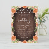 Rustieke perzik koraal bloemengroen herfst bruilof kaart (Staand voorkant)