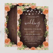 Rustieke perzik koraal bloemengroen herfst bruilof kaart (Voorkant / Achterkant)