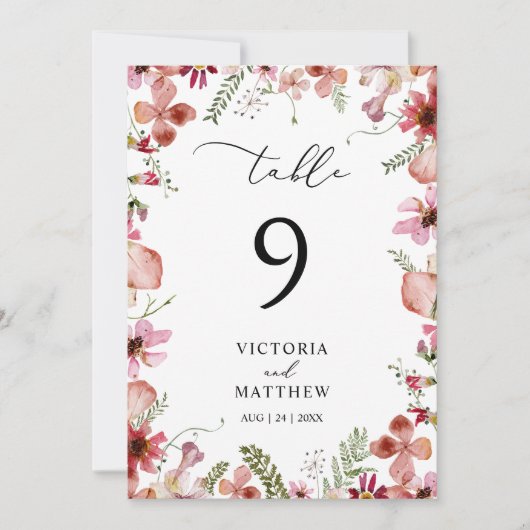 Rustieke perzik roest bloemenbruiloft tafel nummer (Voorkant)