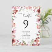 Rustieke perzik roest bloemenbruiloft tafel nummer (Staand voorkant)