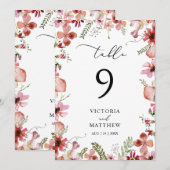 Rustieke perzik roest bloemenbruiloft tafel nummer (Voorkant / Achterkant)