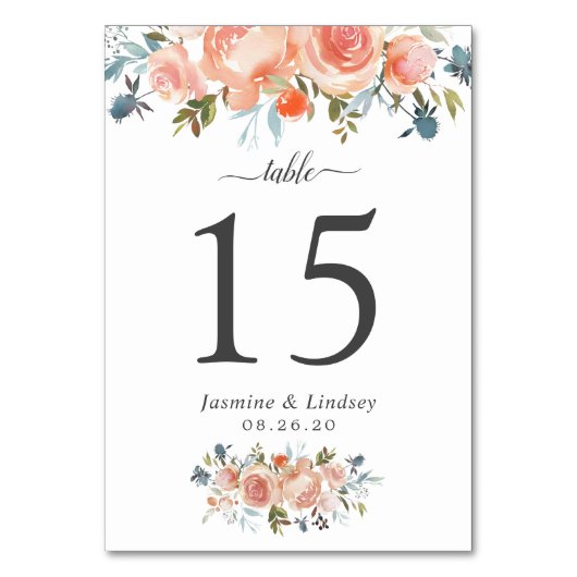 Rustieke Perzik Sinaasappel Waterverf Bloemenbruil Kaart (Achterkant)