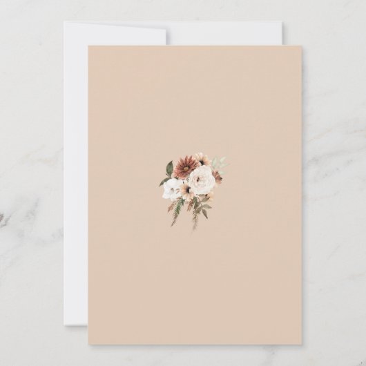 Rustieke perzik terracotta groen bloemenbruiloft kaart (Achterkant)