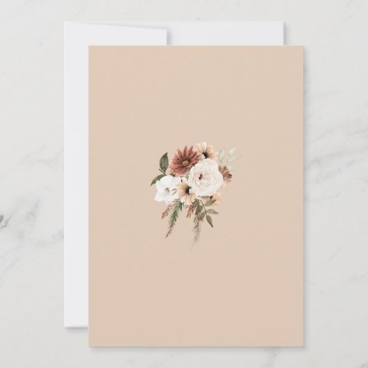 Rustieke perzik terracotta groen bloemenbruiloft save the date (Achterkant)