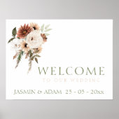 Rustieke Perzik Terracotta Groene Bloemen Welkomst Poster (Voorkant)
