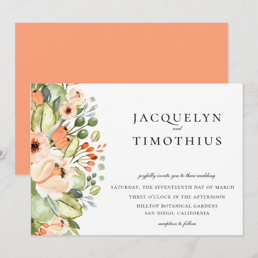 Rustieke Perzik Tuin Bloemen Bruiloft Kaart (Voorkant / Achterkant)