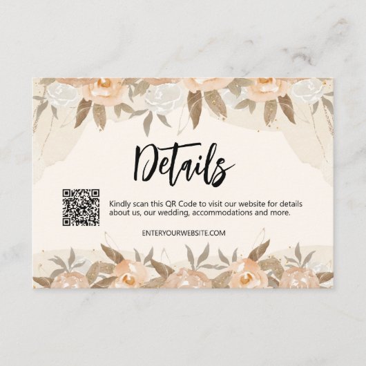 Rustieke perzik Waterverf Bloemen Details Informatiekaartje (Voorkant)