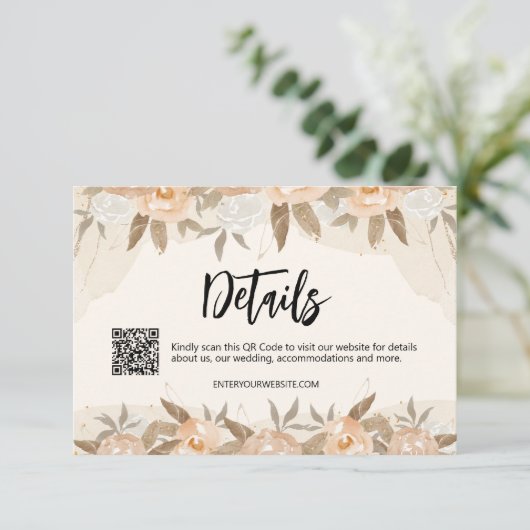 Rustieke perzik Waterverf Bloemen Details Informatiekaartje (Staand voorkant)