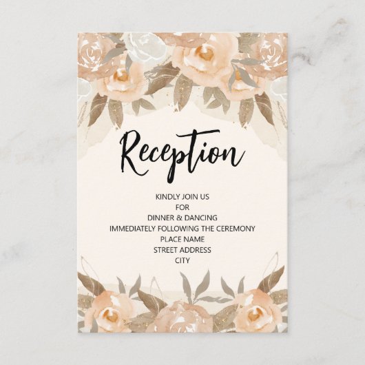 Rustieke perzik Waterverf bloemenontvangst Informatiekaartje (Voorkant)