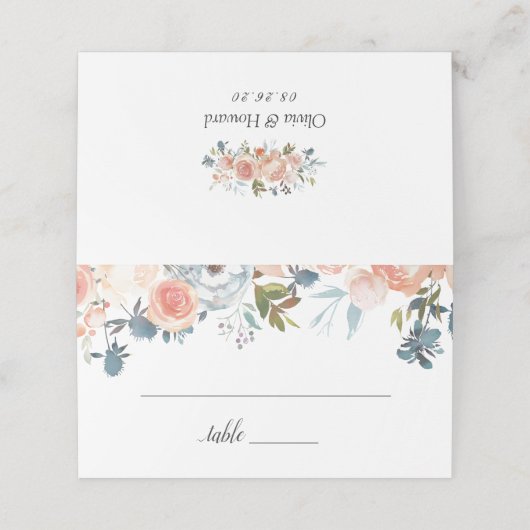 Rustieke Perzik Waterverf Herfst Floral Wedding Plaatskaartje (Buitenkant ongevouwen)