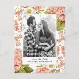 Rustieke Perzik Waterverf Hortensia's Save the Dat Aankondigingskaart