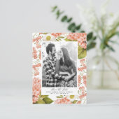 Rustieke Perzik Waterverf Hortensia's Save the Dat Aankondigingskaart (Staand voorkant)