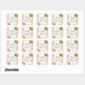 Rustieke Perzik Waterverf Hydrangea Baby Shower Vierkante Sticker (Vel)