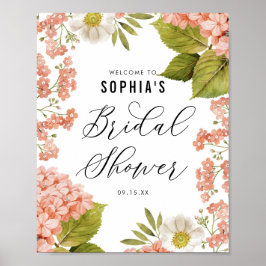 Rustieke Perzik Waterverf Hydrangea Bruiloftsborre Poster
