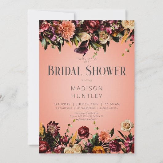 Rustieke perzikwijn & Paarse bloemige Vrijgezellen Kaart (Voorkant)