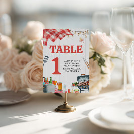 Rustieke picknick geruite BBQ tafelnummers Reclamebord Met Voetstuk