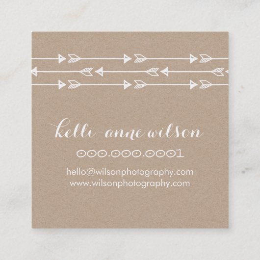 RUSTIEKE PIJL PATROON schattig boho wit kraft Vierkante Visitekaartje (Achterkant)