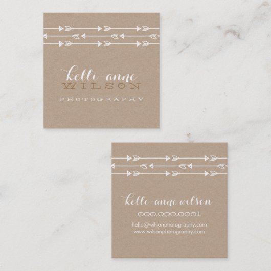 RUSTIEKE PIJL PATROON schattig boho wit kraft Vierkante Visitekaartje (Voorkant / Achterkant)