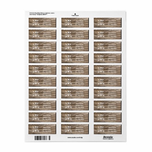 Rustieke Pijlen & Harten Hout Bruiloft Adresetiket Etiket (Full Sheet)