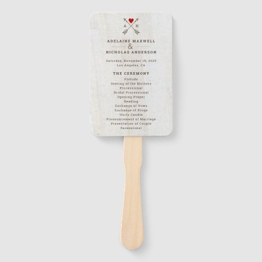 Rustieke Pijlen Rood Hart Trouwen Handwaaier (Voorkant)