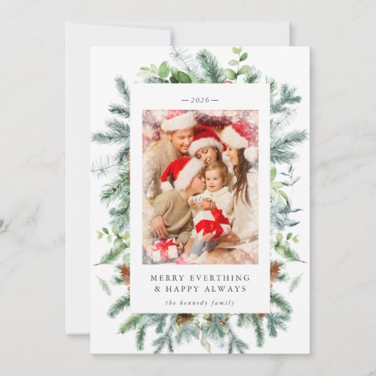 Rustieke pijnboom bessen foto kerst vakantiekaart feestdagenkaart (Voorkant)