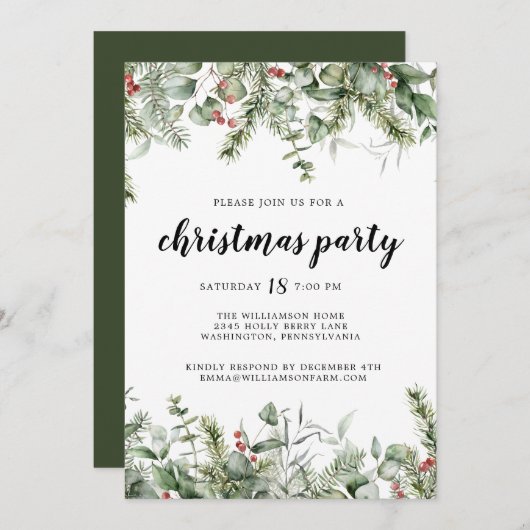 Rustieke Pine and Berries Greenery Kerstfeest Kaart (Voorkant / Achterkant)