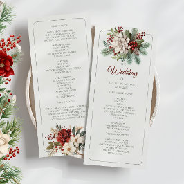 Rustieke Pine Bloemen Winter Wedding Programma Programmakaart