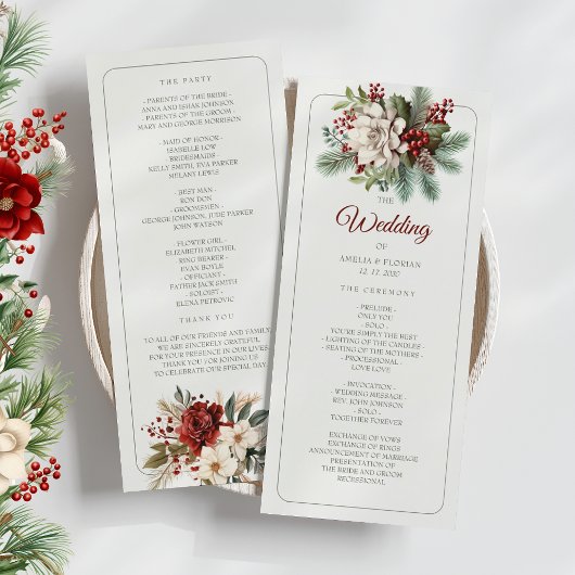 Rustieke Pine Bloemen Winter Wedding Programma Programmakaart