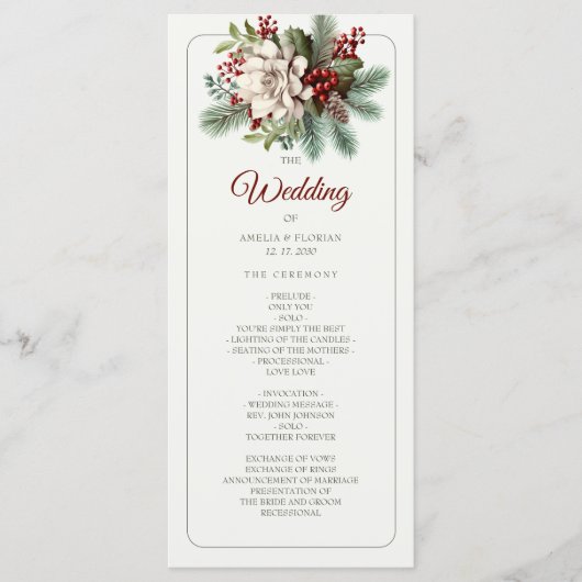 Rustieke Pine Bloemen Winter Wedding Programma Programmakaart (Voorkant)