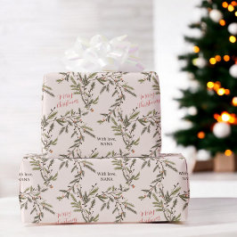 Rustieke Pine Branches Vakantie roze Vrolijk Kerst Cadeaupapier