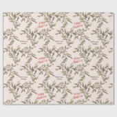 Rustieke Pine Branches Vakantie roze Vrolijk Kerst Cadeaupapier (Vlak)
