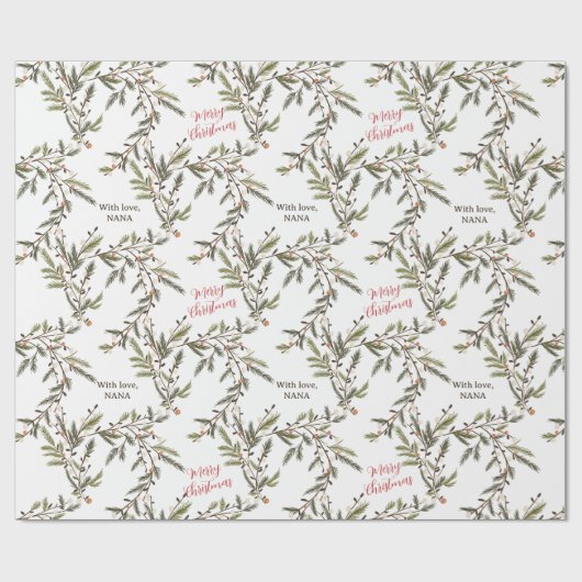 Rustieke Pine Branches Vakantie Vrolijk Kerstfeest Cadeaupapier (Vlak)