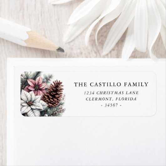 Rustieke Pine Cone en Poinsettia Etiket (Insitu)