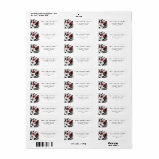 Rustieke Pine Cone en Poinsettia Etiket (Full Sheet)