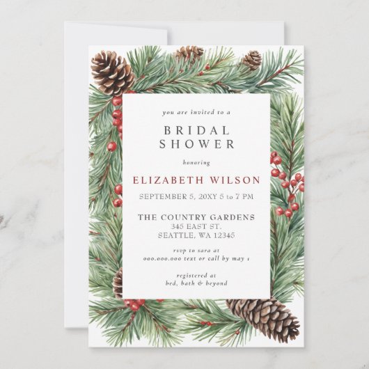 Rustieke Pine Cone Holly Christmas Vrijgezellenfee Kaart (Voorkant)