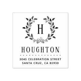 Rustieke Pine Cone Krans Monogram Retouradres Rubberstempel